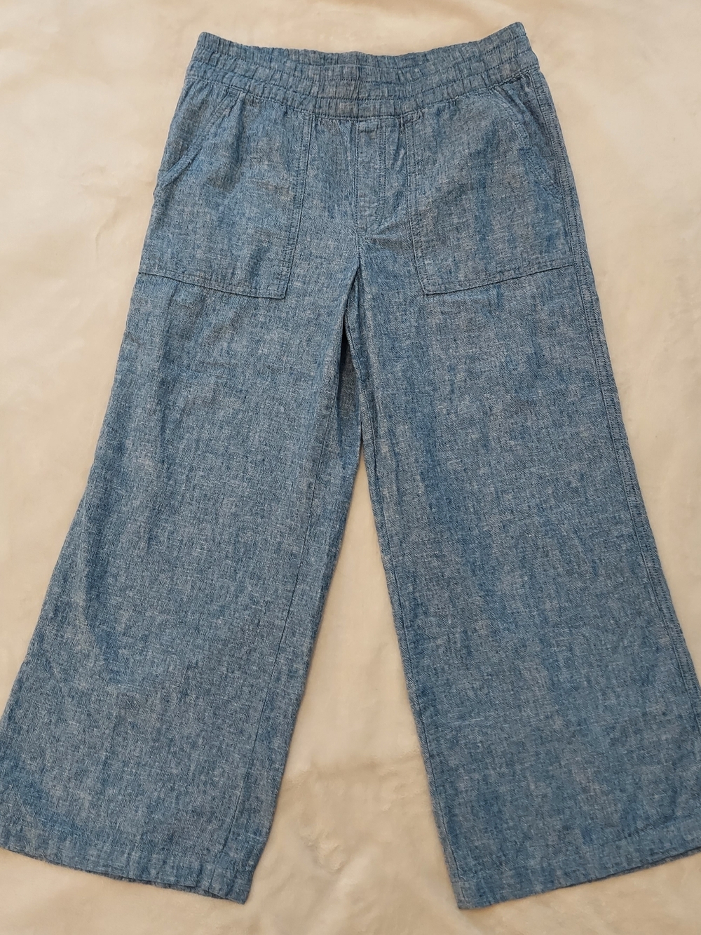 St. Johns Bay Wide Leg Pocketed Blue Linen+Cotton Women's Pants Size MP